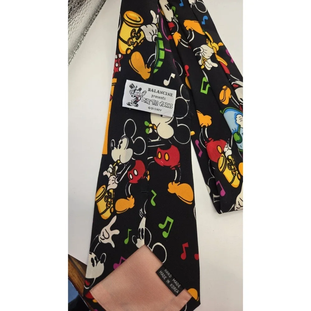 Vintage Mickey Mouse Fantasia Silk Tie Disney Balancine Music Notes Korea